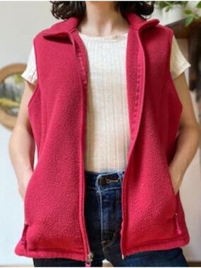 L.L. Bean Polartec Fleece Vest Red Full Zip Pockets Outdoor Hiking Size XL